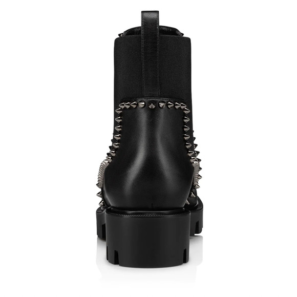 Christian Louboutin Out Lina Spike Lug Flat Black Calf Chelsea Ankle Boot 40.5 - Picture 10 of 12